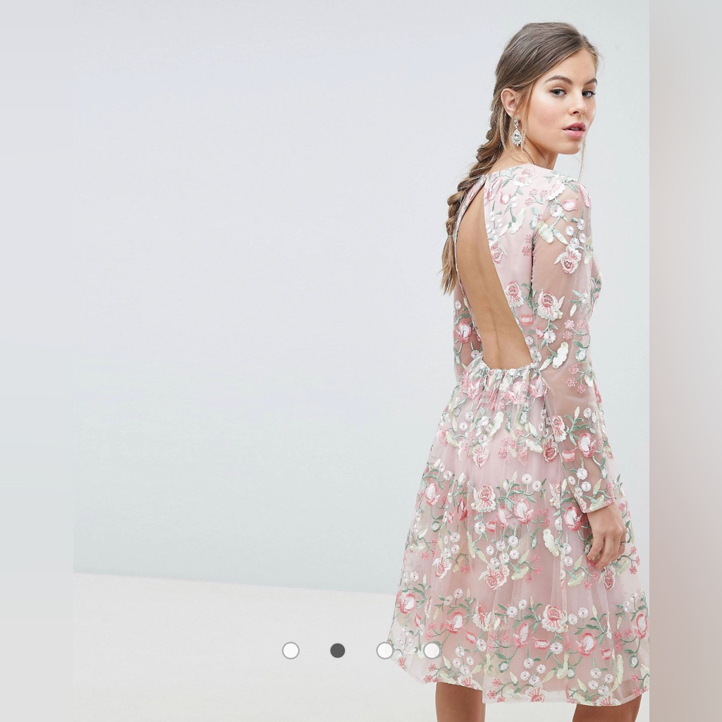 Embroidered Floral Long Sleeved Midi Dress Size 2-4